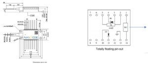 dimensions of the laser diode module with its 14 pin configuration