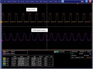 oscilloscope trace of 15MHz 20 ns pulses