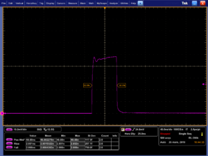 100 nanosecond pulse oscilloscope trace